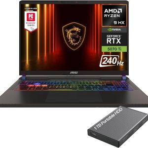 msi Vector 16 HX AI 16" 240Hz QHD+ Gaming Laptop, AMD Ryzen 9 8940HX, NVIDIA Geforce RTX 5070Ti 12GB GDDR7, 16GB DDR5 RAM, 1TB SSD, Thunderbolt 4, Wi-Fi 7, RGB Backlit, Win 11, w/1TB Portable HDD