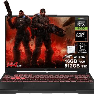 ASUS TUF Gaming A16 Laptop 16" WUXGA IPS 144Hz AMD 8-core Ryzen 7 170 16GB RAM 512GB SSD GeForce RTX 4050 RGB Backlit Type-c AI Noise Cancelation Win11 ICP Acc