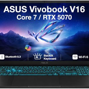 ASUS Vivobook V16 AI Gaming Laptop 16.0" FHD LCD WUXGA (1920x1200) 144Hz Display (Intel Core 7 240H, 64GB DDR5, 2TB PCIe SSD, GeForce RTX 5070, Backlit KB, WiFi 6, Webcam, Bluetooth 5.3, Win 11 HOME)