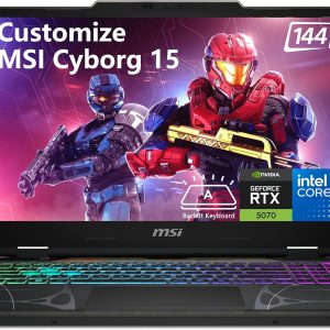 Delca Customized Laptop Made with MSI Cyborg 15 Gaming Laptop | 15.6" FHD IPS 144Hz | Intel 10-core 7 240H | 16GB/32GB/64GB DDR5 1TB/2TB/4TB SSD | GeForce RTX 5070 (798 AI Tops) RGB Backlit Win 11