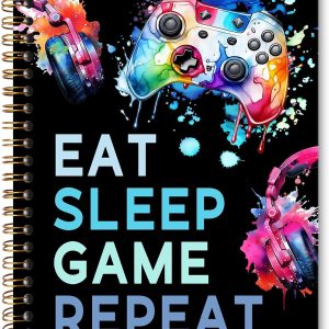 Eat Sleep Game Repeat Notebook Journal, Video Game Lovers Spiral Notebook, Game Lovers Gifts Journal Notebooks for Men, Gamer Office School Supplies Gifts, 5.5x8.3In