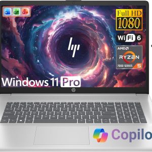 HP 17 Laptop Essential Computer, 17.3 IPS FHD Business PC, 6-Core AMD Ryzen 5, 32GB RAM, 1.5TB Storage (1TB SSD + 500GB Ext), Windows 11 Pro Copilot AI Lifetime Office, HubxcelAccesory, Number Pad