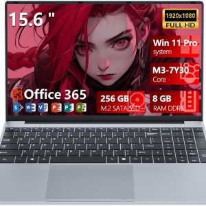 15.6” Laptop Computer, 2026 Laptop Core M3-7Y30 Processor with 8GB RAM DDR3 256GB SSD, 1920*1080P, Lap Top with 180 Angle Open, Win 11 Pro, Office 365, Portable Laptop for Office Student Business