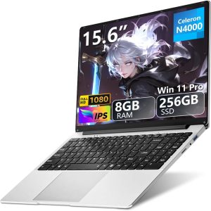 15.6 inch Laptop, Laptop N4000 Processor, Laptop Computer with 8GB LPDDR4 256GB SSD, Silver Traditional Laptop Computers for Work & Study, 180° Angle Open, Dual-Band WiFi, Long Battery