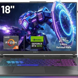 ASUS ROG Strix G18 18" WQXGA 240Hz Gaming Laptop, AMD Ryzen 9 9955HX, GeForce RTX 5070 8GB GDDR7, 64GB DDR5, 5TB Storage (4TB SSD+1TB Docking Station), 4-Zone RGB Backlit Keyboard, Win 11 Pro, Gray