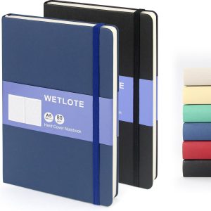 Hardcover Lined Journal Notebook 2 Pack, A5 Notebook College Ruled Writing Journals 212 Pages, Large Lined Notebooks for Women Men School College Office Journaling (Black Blue)