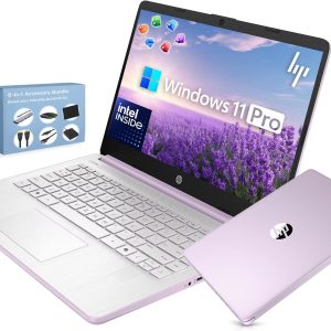 HP 14” Ultra Light Thin Laptop Computer 2026 Premium, MS Office, Copilot AI, 4-Core Intel CPU, 4GB DDR5 RAM, 628GB Storage (128GB UFS+500GB Ext), Long Battery, MarxsolAccessory, Win 11 Pro, Lavender