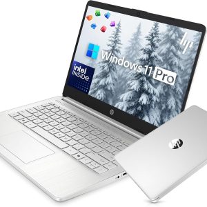 HP 14” Ultra Light Thin Laptop Computer 2026 Premium, MS Office, Copilot AI, 4-Core Intel CPU, 4GB DDR5 RAM, 628GB Storage (128GB UFS+500GB Ext), Long Battery, MarxsolAccessory, Win 11 Pro, Silver