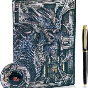3D Dragon Embossed Journal Writing Notebook with Pen Set,Hardcover DND Journal Handmade Daily Notepad Travel Diary,RPG Accessories Gift for DM's&D&D Players,Men&Women