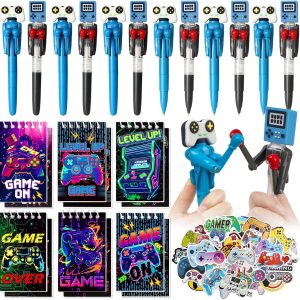 74pcs Video Game Party Favors for Kids Cool Fun Boxing Pens Mini Notebooks Stickers, Gamer Birthday Party Favors Funny Novelty Gifts Gaming Classroom Prizes Goodie Bag Stuffers for Teens Boys Girls
