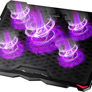 AICHESON Laptop Cooling Pad for 15.6 to 17.3 Inches PC Notebooks, 5 Fans Computer Cooler Stands with Purple Lights Desk Chiller Mat, S035