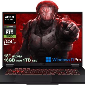ASUS TUF Gaming A18 AI Laptop 18" WUXGA IPS 144Hz (100% sRGB, GSYNC) AMD 8-core Ryzen 7 260 16GB RAM 1TB SSD GeForce RTX 5060 GDDR7 (Up to 572 AI Tops) RGB Backlit USB4 Win11Pro ICP Acc