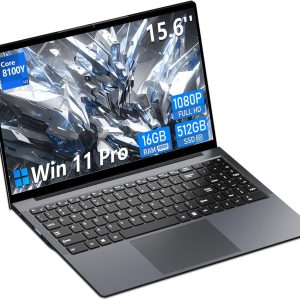 DUNHOO Laptop, 2026 15.6” Laptop Computer with Core M3-8100Y Processor(up to 3.4 GHz), 16GB RAM DDR3 512GB SSD, FHD 1920 * 1080, 180 Angle Opening Lap Top, Type-C, WiFi 5, BT 5.0, Win 11 PRO