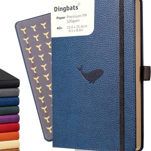 Dingbats A5 Wildlife Notebook Journal Hardcover, Cream 100gsm Ink-Proof Paper, 6.1 x 8.5 inches, 192 pages (Blue Whale, Lined)