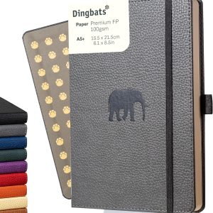 Dingbats* Wildlife Dotted Writing Journal Notebook A5 - Vegan Leather Hardcover - Ideal for Work, Travel - Pocket, Elastic Closure, & Bookmark