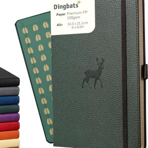 Dingbats* Wildlife Grid Writing Journal Notebook A5 - Vegan Leather Hardcover - Ideal for Work, Travel - Pocket, Elastic Closure, & Bookmark