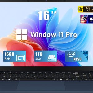 FUNYET Laptop Computer, Gaming Laptops 2026, 16 Inch Lap Top PC Windows 11 Pro, 16GB RAM 1TB SSD, Intel N150 Processor(up to 3.6GHz), Office 365, Backlit Keyboard, 2-Year Warranty, Students, Business