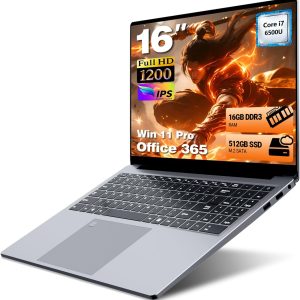 Gaming Laptop i7, 16 inch Laptop Computer Up to 3.1GHz, 2026 Laptop Computers with 16GB RAM 512GB SSD, FHD 1920x1200, 180° Angle Open, Backlit Keyboard, Type-C, Mini HDMI, PC Lap top for Study Work