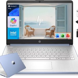 HP 14” Flagship Laptop 2025 AI-Powered Computer, Office Lifetime, Student Business, 4-Core Intel CPU, 16GB RAM 628GB Storage (128GB UFS+ 500GB Ext), Long Battery HubxcelAccessory Win 11 Pro Sky Blue