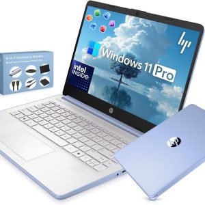 HP 14” Ultra Light Thin Laptop Computer 2026 Premium, MS Office, Copilot AI, 4-Core Intel CPU, 4GB DDR5 RAM, 628GB Storage (128GB UFS+500GB Ext), Long Battery, MarxsolAccessory, Win 11 Pro, Sky Blue