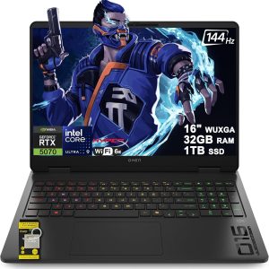 HP Omen 16 Slim Gaming AI Laptop 16" WUXGA IPS 144Hz Intel 16-core Ultra 9 285H 32GB RAM 1TB SSD GeForce RTX 5070 GDDR7 DLSS4 (Up to 988 Tops) 4-Zone RGB Backlit Wi-Fi6E HyperX Win11 ICP Acc