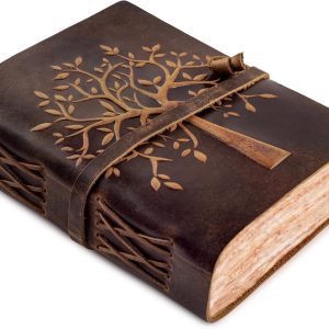 LEATHER VILLAGE Tree Of Life Leather Journal, Distressed Brown 6x4.