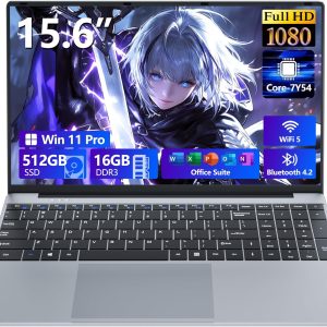 Laptop, 15.6 inch Laptop Computer Core i5-7Y54(Up to 3.20 GHz), Win 11 Pro Lap Top, 16GB RAM 512GB SSD PC, Office 365, FHD 1920 * 1080,UHD Graphics, Backlit KB, 180°Open, WIFI5, BT4.2, 38.5Wh Battery