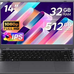 Laptop 32GB RAM 512GB SSD, Laptops Computer with Pentium Gold Processor(Up to 3.4GHz), 14 Inch 1080P FHD IPS Screen, USB3.2, Dual USB C, WiFi5, BT5.2, Business Student Computer for Work, School