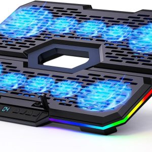 Laptop Cooling Pad with 10 Fans, Gaming Laptop Fan for 12-18.1 Inch, Laptop Cooler Stand with 7 Adjustable Heights, RGB Light & USB Type-C Notebook Cooling Pad