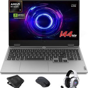 Lenovo LOQ RTX 5060 Gaming Laptop, 15.6" FHD 144Hz NVIDIA G-Sync Display, AMD Ryzen 7 250, NVIDIA GeForce RTX 5060, 32GB DDR5 RAM, 1TB SSD, 5MP Privacy Camera, Ethernet (RJ45), Backlit KB, Win 11 Pro