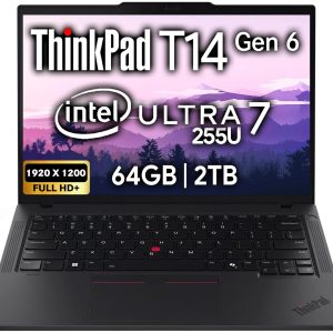 Lenovo ThinkPad T14 Gen 6 Business Laptop 14" FHD+ IPS, Intel Ultra 7 255U, 64GB DDR5 RAM, 2TB SSD, 5MP Webcam, Fingerprint, Backlit, Wi-Fi 6E, 2 Thunderbolt 4, AI PC, W11P