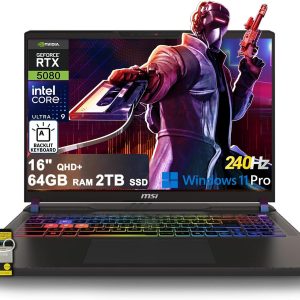 MSI Vector 16 HX AI Gaming Laptop 16" QHD+ (2560 x 1600) 240Hz Intel 24-core Ultra 9 275HX (>i9-14900HX) 64GB RAM 2TB SSD GeForce RTX 5080 16GB (Up to 1334 AI TOPS) RGB Backlit Wi-Fi7 Win11Pro ICP Acc