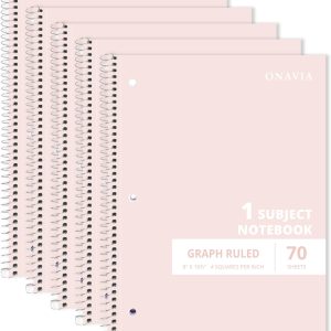 ONAVIA Pink 1 Subject Graph Paper Spiral Notebook 5 Pack, 140 Pages