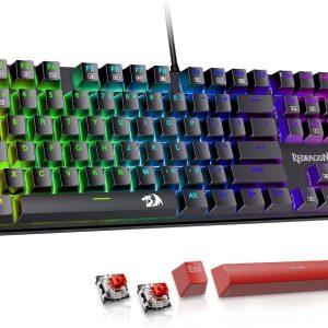 Redragon Mechanical Gaming Keyboard Wired, 11 Programmable Backlit Modes, Hot-Swappable Red Switch, Anti-Ghosting, Double-Shot PBT Keycaps, Light Up Keyboard for PC Mac