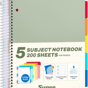 SUNEE 5 Subject Notebook College Ruled - 200 sheets (400 Pages), 9