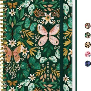 Taja Lined Spiral Journal Notebook for Women, Pretty College Ruled Notebook for Work & Note Taking, A5 Hardcover Journal for Writing, Cute Aesthetic 140 Pages, Butterfly