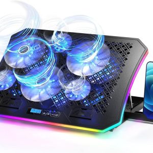 Upgarde Laptop Cooling Pad, RGB Lights Laptop Cooler 6 Fans for 15.6-17.3 Inch Laptops, 7 Height Stands, 10 Modes Light, 2 USB Ports, Desk or Lap Use (A8,Blue)