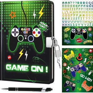 WERNNSAI Game Luminous Kids Diary with Lock Keys and Pen Stickers