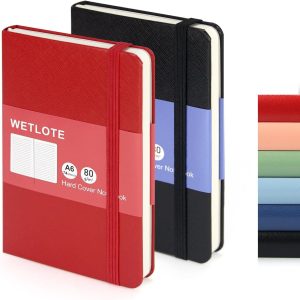 WETLOTE Leather Hardcover Lined Journal Notebook 2 Pack, A6 Pocket Notebook College Ruled Writing Journals 148 Pages, Pocket Lined Notebooks for School College Office Journaling
