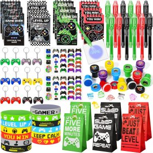 Winrayk Video Game Party Favors Gamer Birthday Supplies, Invisible Ink Pen Small Spiral Notebook Paper Bag Stamp Bracelet Keychain Sticker, Boys Kids Cool Game On Gaming Pinata Filler Goodie Stuffers