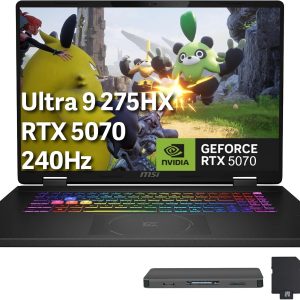 msi Crosshair 18 HX AI 18" QHD+ 240Hz Gaming Laptop, Intel Ultra 9 275HX, NVIDIA RTX 5070 8GB GDDR7, 64GB DDR5, 3TB Storage (2TB SSD+1TB Docking Station), RGB Backlit Keyboard, Win 11 Pro, Black